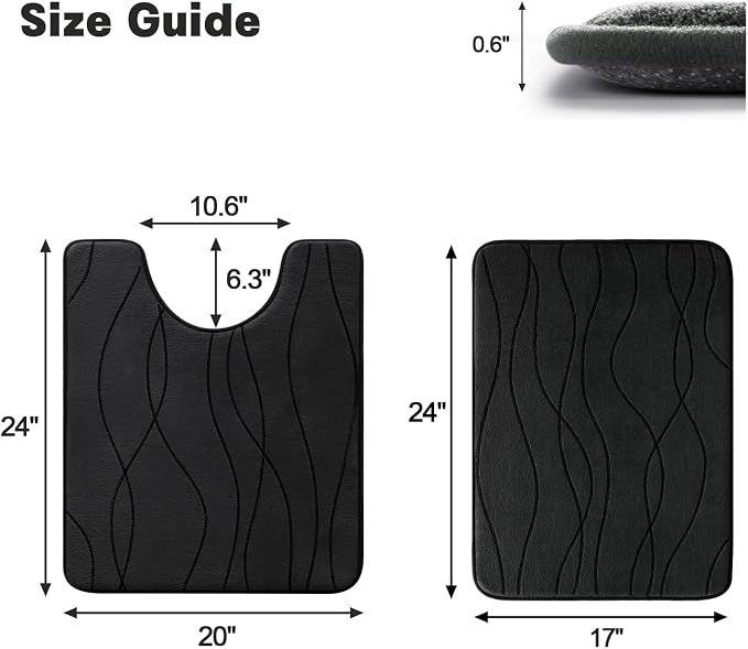 YIHOUSE Memory Foam Black Bathroom Rug Sets 2 Piece, Ultra Absorbent Bath Mat - Image 2