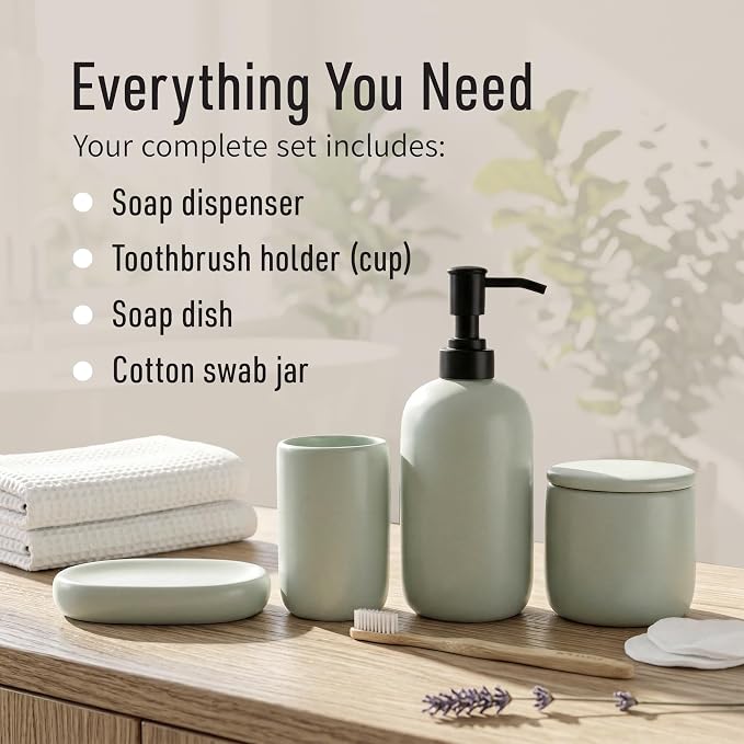 Ceramic Bathroom Accessories Set 4 Pcs – Modern Scandinavian Neutral Bathroom - Image 2