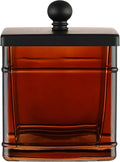 Amber Glass Cotton Jar Holder – Black Lid Elegant Bathroom Storage Canister by IndecorHome