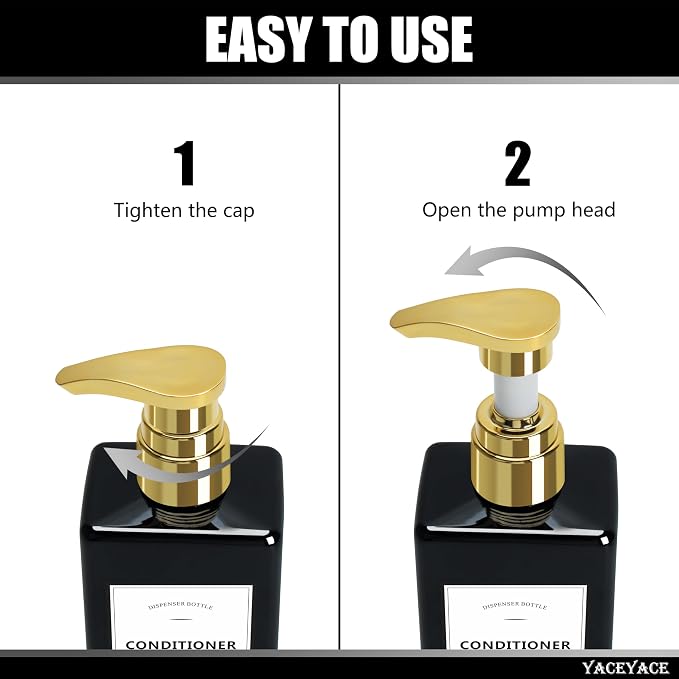 Black Shampoo Bottles with Gold Pump YACEYACE 16.9oz Set of 3 Shampoo and - Image 5