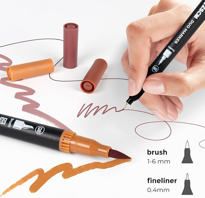 Brown Duo Tip Marker Pens, 12 Pack Fine & Brush Markers - Image 2