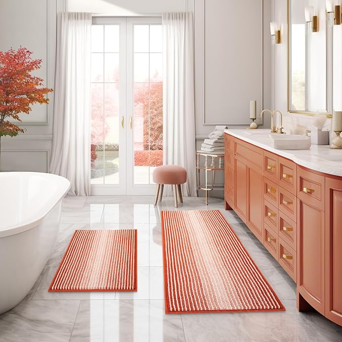 Bathroom Rugs and Mats Sets, 2 Piece Thick Absorbent Chenille Bath Mat Rug Set by BSICPRO