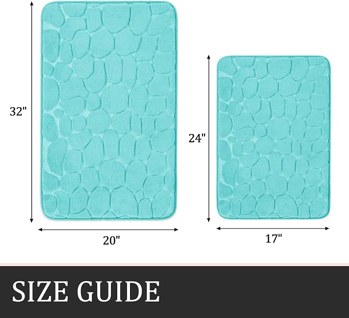 YIHOUSE Bathroom Rugs Mat Set 2 Piece Teal, Memory Foam Bath Mats Sets - Image 2
