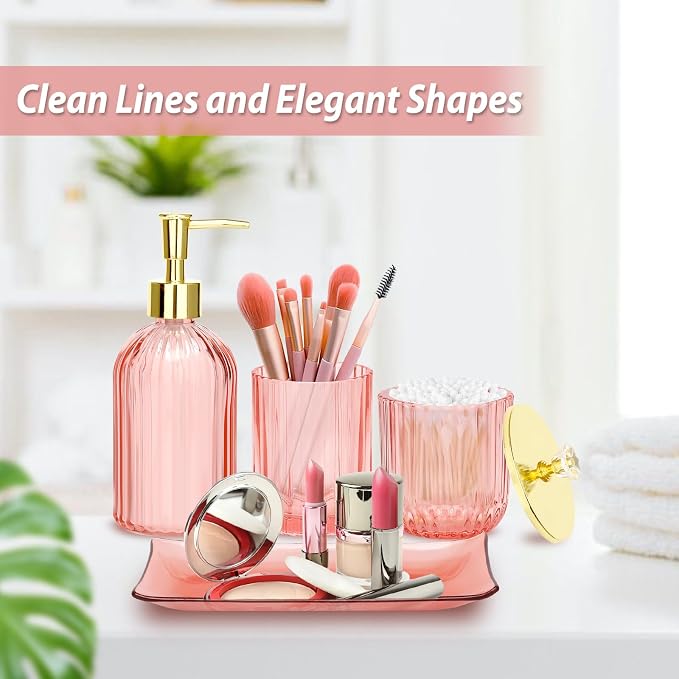 Jenseits Pink Bathroom Accessories Set, Soap Dispenser, Toothbrush Holder - Image 5