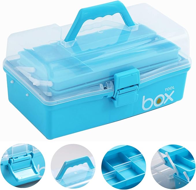 Sunxenze 12'' Three-Layer Clear Plastic Craft Storage Box, Tool Box/Sewing Box - Image 2