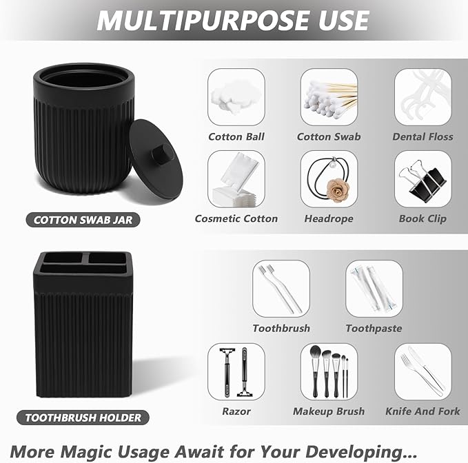 Resin Matte Black Bathroom Accessories Set 5 Pcs, Lotion Soap Dispenser - Image 4
