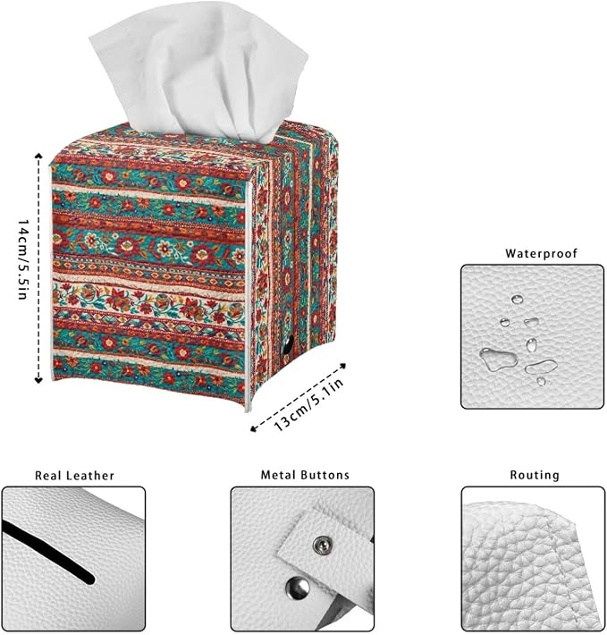 Brown Aztec Tissue Box Holder Waterproof PU Leather Square Modern Tissue Box - Image 7