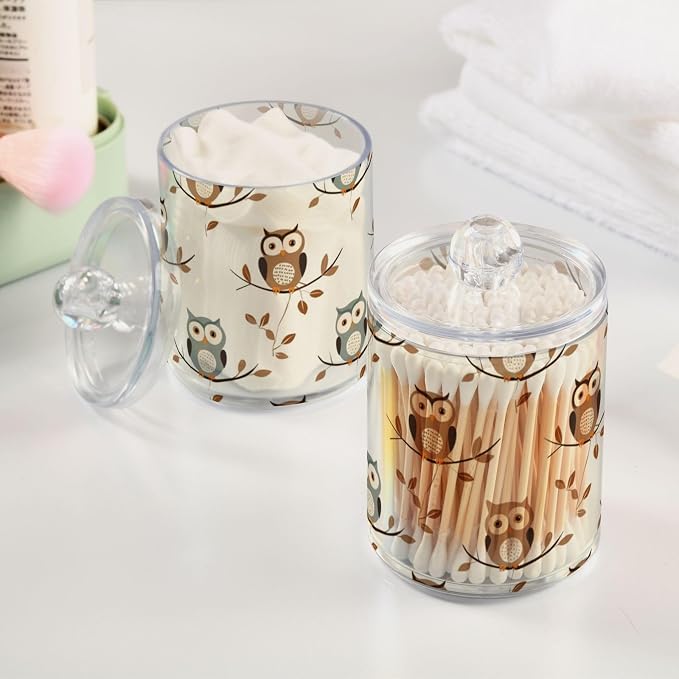 2 Pack Qtip Holder Dispenser for Cotton Ball Owl Forest Little Animal Cotton - Image 2