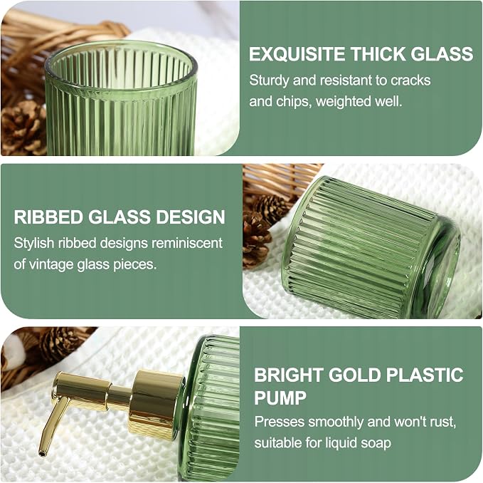 Green Bathroom Accessories 5 Pcs, Glass Bathroom Accessory Set, Vintage Green - Image 5