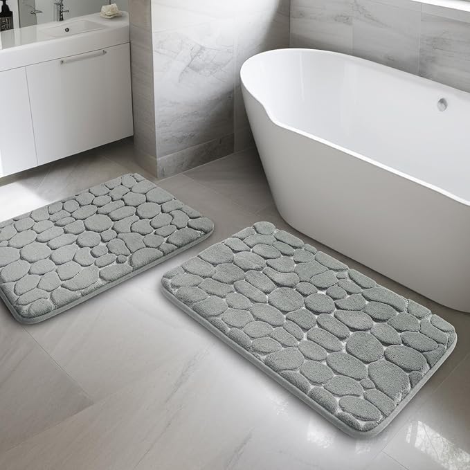 YIHOUSE Bathroom Rugs Mat Set 2 Piece Light Grey, Memory Foam Bath Mats Sets - Image 7