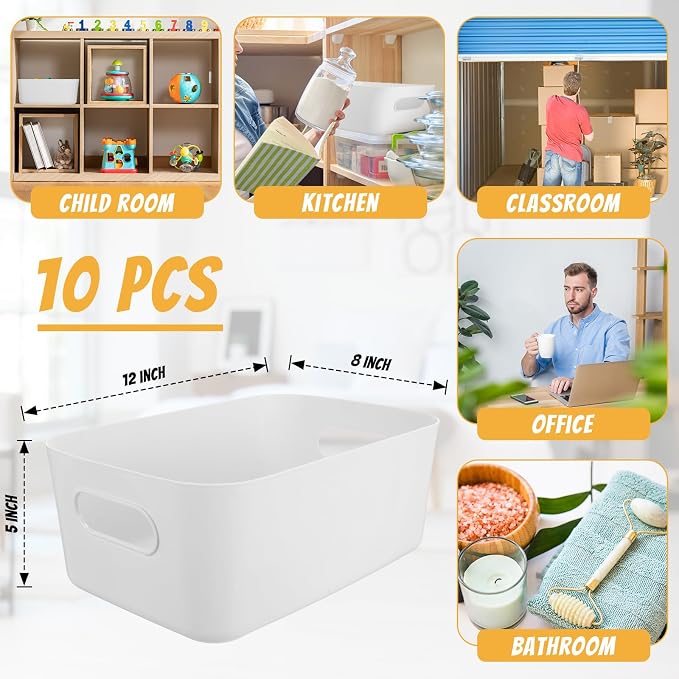 Zopeal Plastic Storage Bins 10 Pcs White Pantry Organizer Bins Small Baskets - Image 2