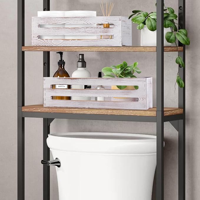LotFancy Bathroom Decor Box, 2 Pack Wooden Toilet Paper Holder, Farmhouse - Image 5