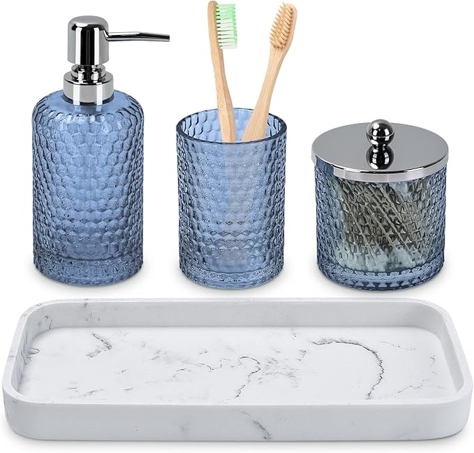 Bathroom Accessories Set, Toothbrush Holder, Qtip Holder Dispenser & Resin by Deobath
