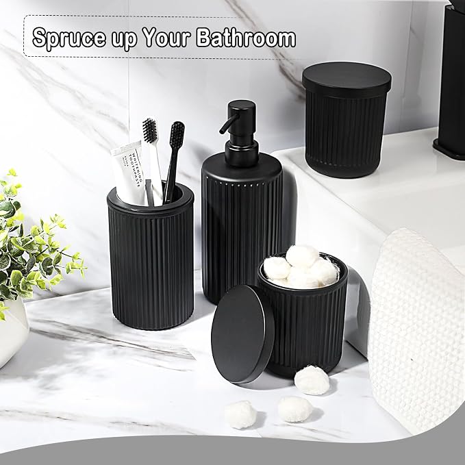 Matte Black Bathroom Accessories Set, Soap Dispenser, Toothbrush Holder - Image 5