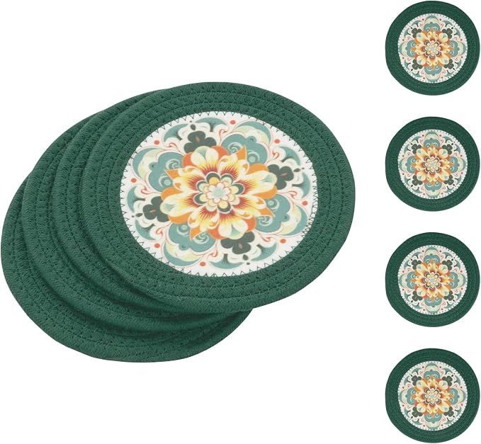 SHACOS 8 Inches Trivets for Hot Dishes, 4 Pieces Cotton and Felt Floral Trivets by SHACOS