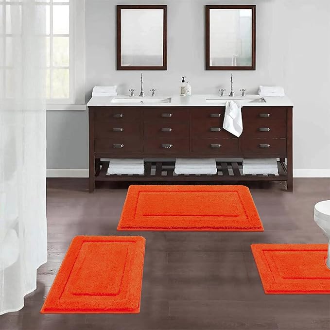 SHACOS Orange Fall Bathroom Rugs Sets 3 Piece, Soft Fluffy Water Absorbent Bath - Image 2
