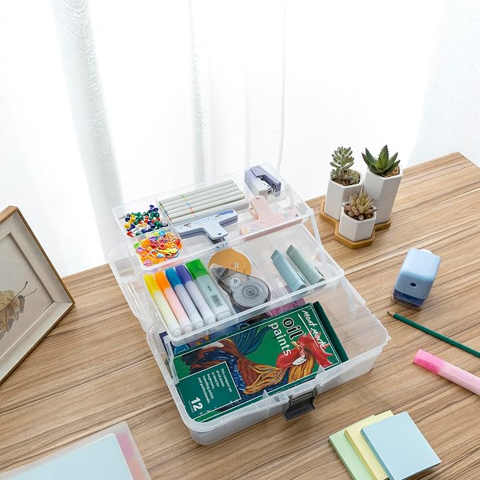 MyGift 13 Inch Transparent Plastic Empty Multipurpose Storage Box - Image 5