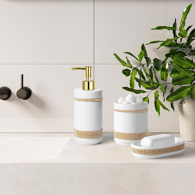 Bathroom Accessories Set with Diamonds 5 Pieces Toothbrush Holder Soap - Image 7