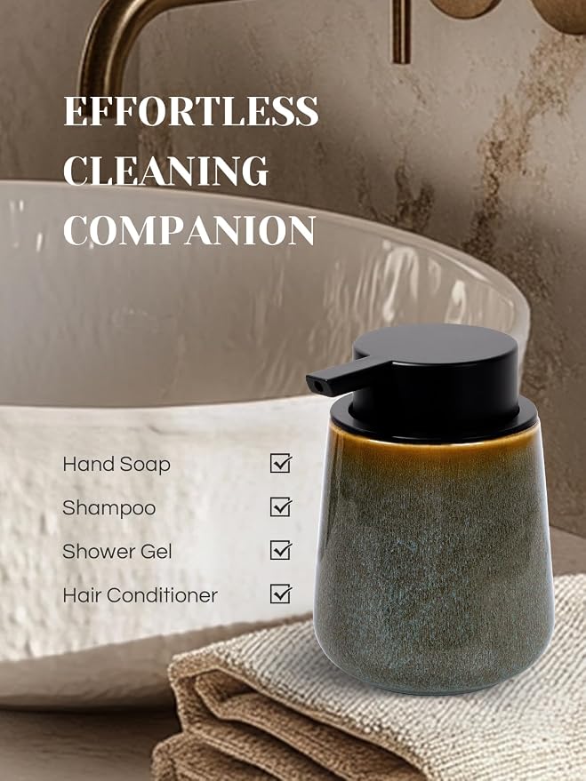 INGOFIN Ceramic Foaming Soap Dispenser -12oz Foam Hand Soap Dispenser Bathroom - Image 8