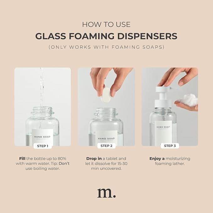 MaisoNovo Glass Foaming Soap Dispenser 14 Oz | Clear Glass White Pumps x 2 - Image 7