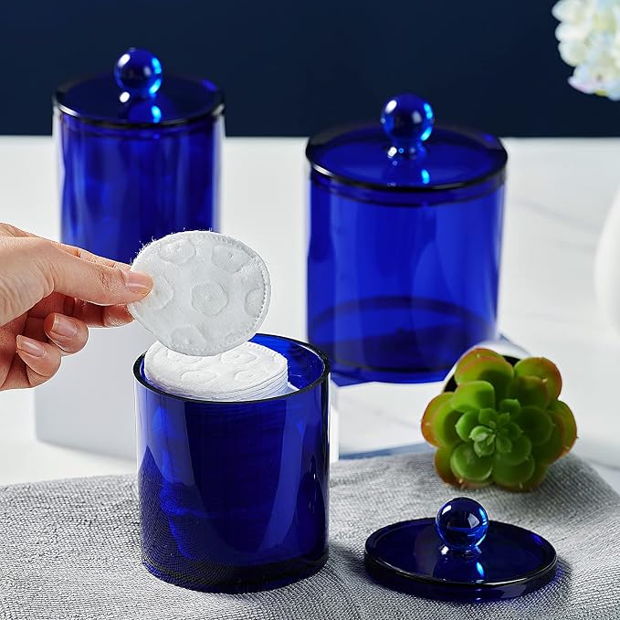 SheeChung 6-Pack Blue Acrylic Apothecary Jars - 12oz & 10oz Qtip Holder Set - - Image 2