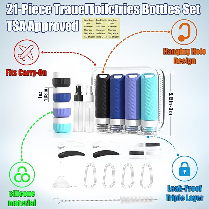 26 Pieces Travel Size Toiletries Bottles Set, Tsa Approved Leakproof Refillable - Image 2