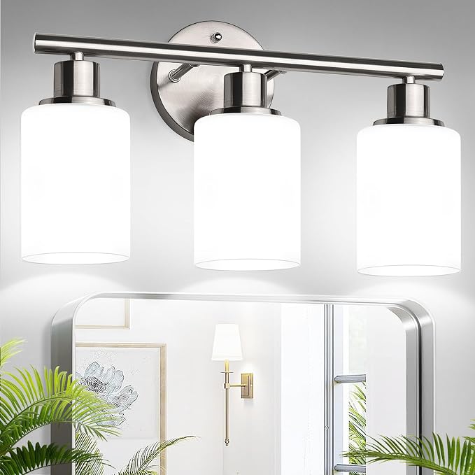 3-Light Bathroom Light Fixtures, Brushed Nickel Vanity Light, Farmhouse Wall by Zarbitta