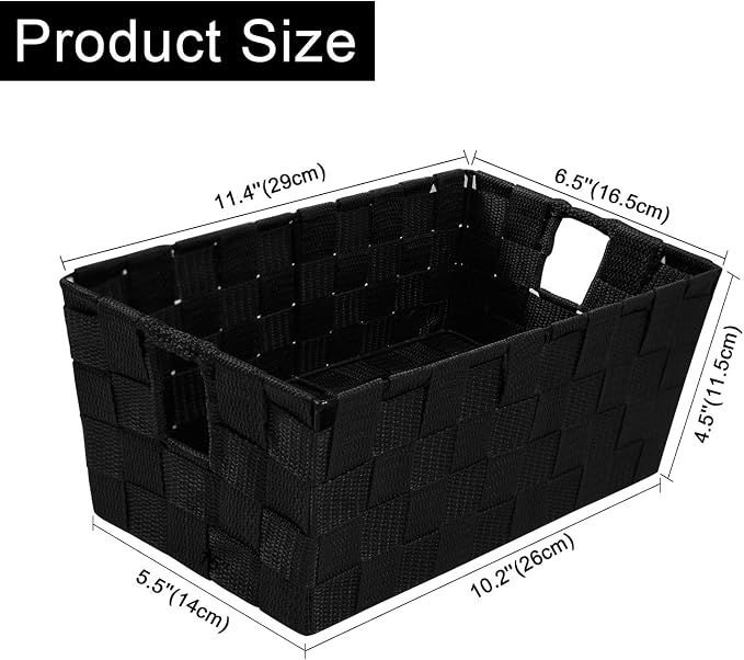 Woven Black Storage Baskets Shelf Tote Boxes Container, Durable Storage - Image 4