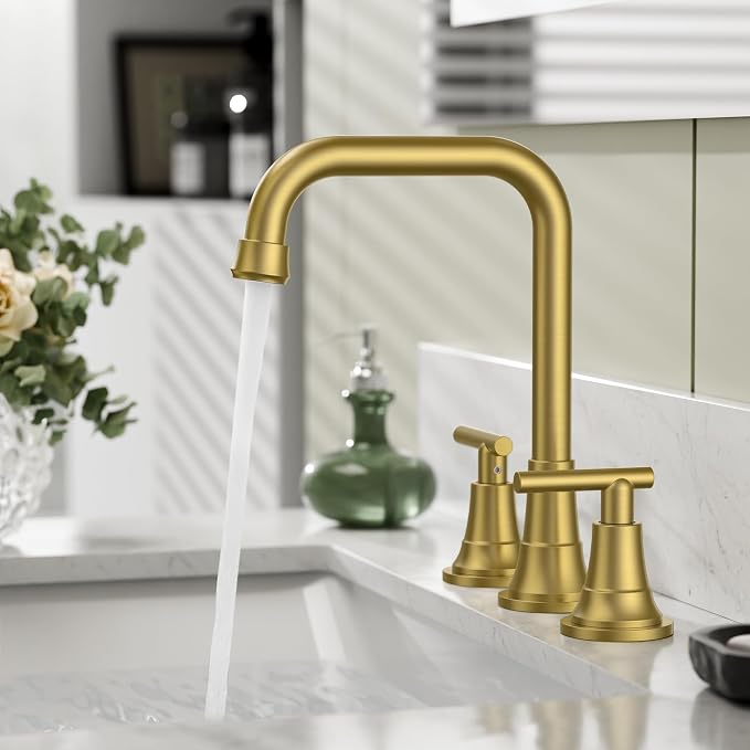 FORIOUS 3 Hole 8 Inch Widespread Bathroom Faucet in Brushed Gold - Image 8