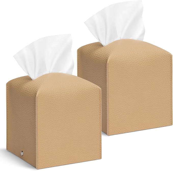 Aisoso 2 Pcs Square Cream Tissue Box Cover PU Leather Decorative Tissue by Aisoso