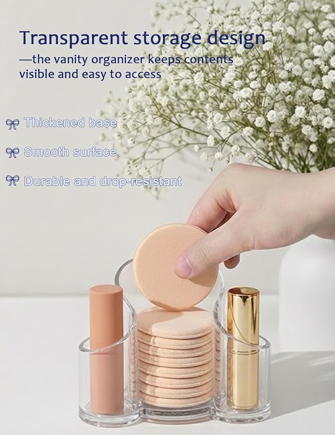 Clear 3-Compartment Vanity Organizer & Cotton Swab Holder - Image 2