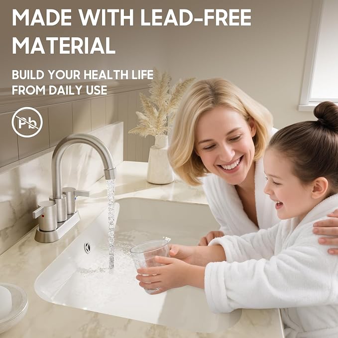 Phiestina Brushed Nickel 4 Inch 2 Handle Centerset Lead-Free Bathroom Sink - Image 3