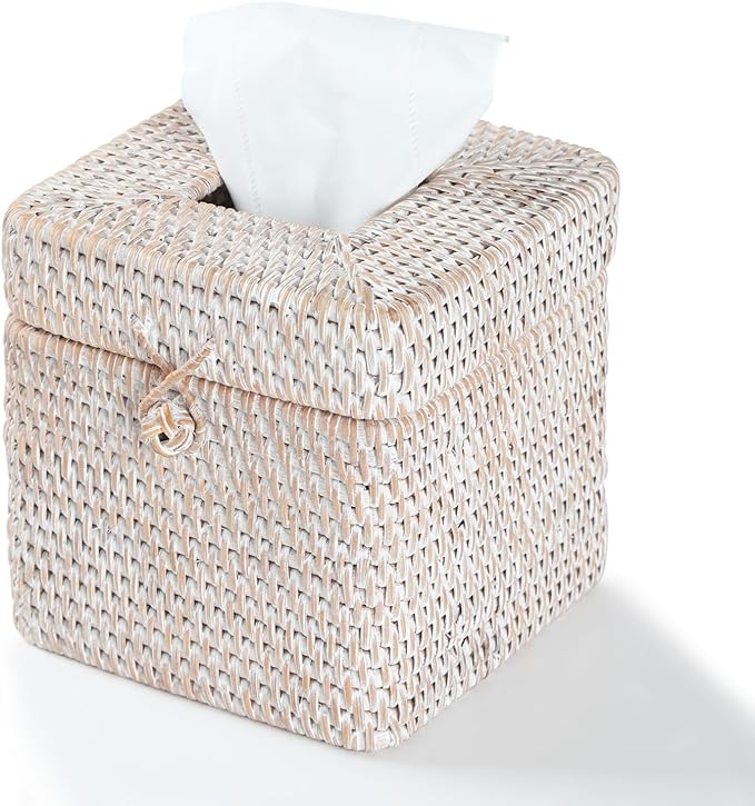Rattan Square Tissue Box Cover, 5.7" x 5.7" x 5", Decorative Woven Facial by YANGQIHOME