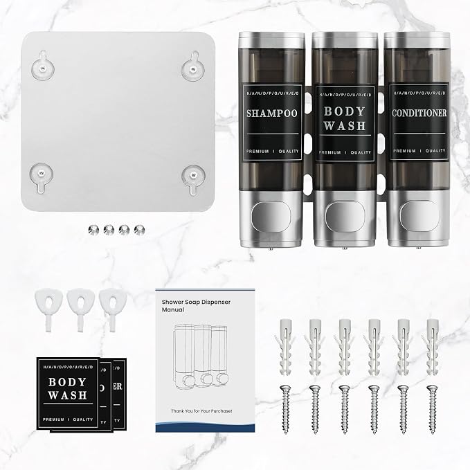 Shampoo and Conditioner Dispenser, Shower Dispenser 3 Chamber No Drill - Image 7