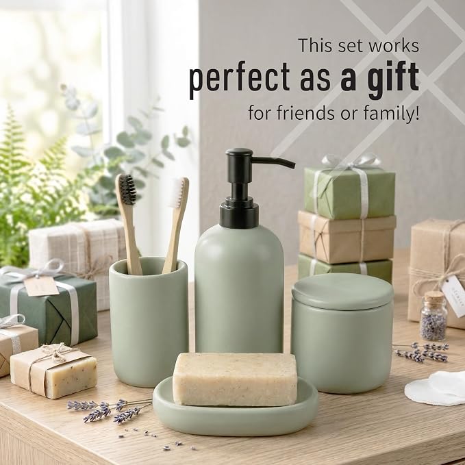 Ceramic Bathroom Accessories Set 4 Pcs – Modern Scandinavian Neutral Bathroom - Image 3