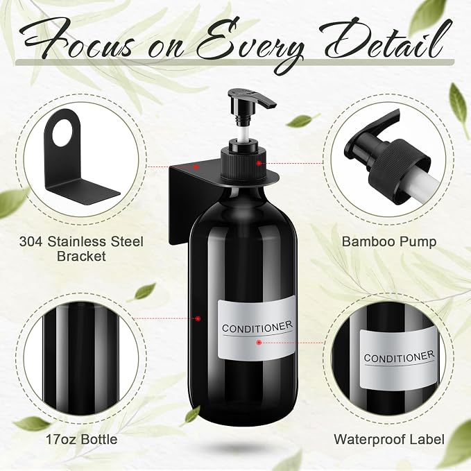 Remerry 6 Pack Shampoo and Conditioner Dispenser Wall Mount 17oz No Drill - Image 3