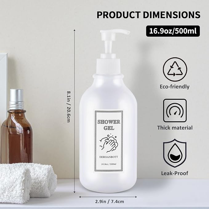 Shampoo and Conditioner Dispenser, Refillable Plastic Shampoo Pump Bottles - Image 6