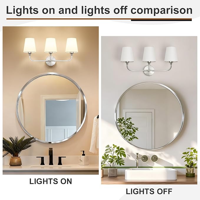 Bathroom Vanity Light, Brushed Nickel Bathroom Light Fixtures, 3-Light Lighting - Image 5