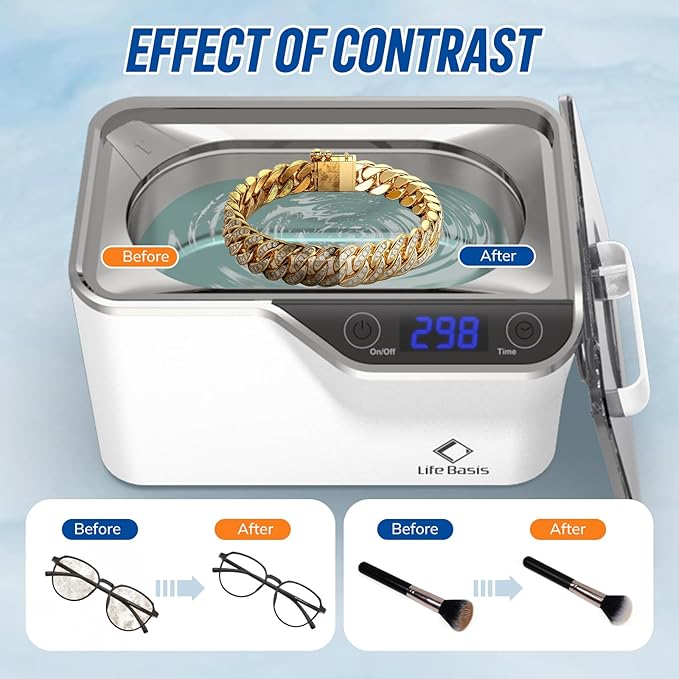 LifeBasis Ultrasonic Jewelry Cleaner, Professional 45kHz Ultrasonic Cleaner - Image 3