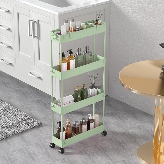 SPACELEAD Slim Storage Cart 4 Tier, Bathroom Organizer Rolling Utility by Home
