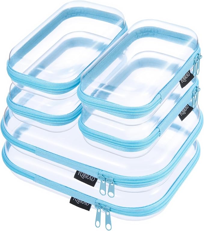 6 Pack Clear Hard Shell Zipper Case, Hard Plastic Organizer Pouches by Unknown