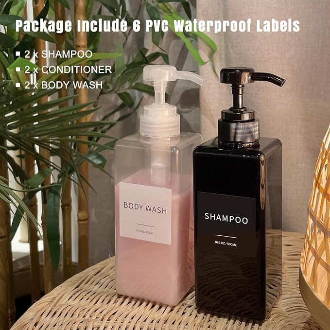 Shampoo and Conditioner Dispenser, Refillable Plastic Shampoo Pump Bottles - Image 3