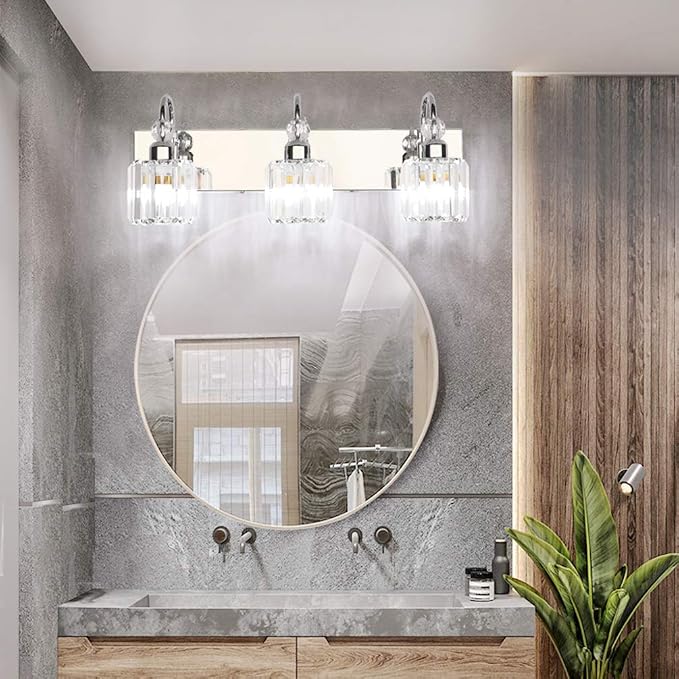 Ralbay Modern LED Crystal Bathroom Vanity Lights 3-Lights Stainless Steel - Image 5