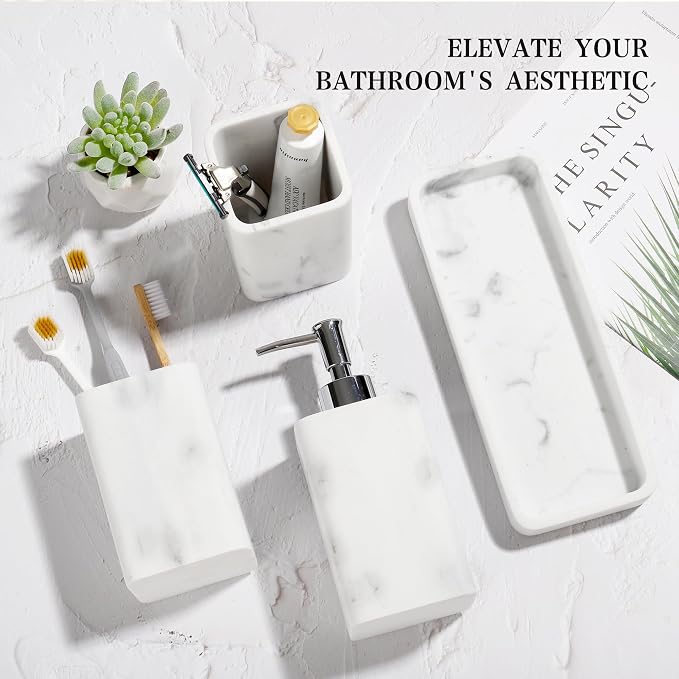 Bathroom Accessories Set, Soap Dispenser, Toothbrush Holder, Qtip Holder Set - Image 4