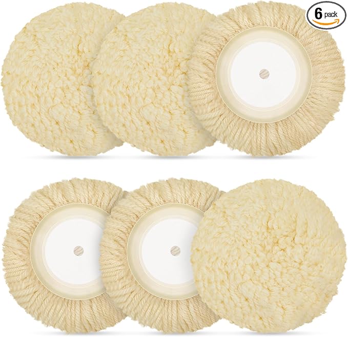 Tallew 6 Pcs 7 Inch Wool Polishing Pad Hook Loop Buffing Pad by Tallew