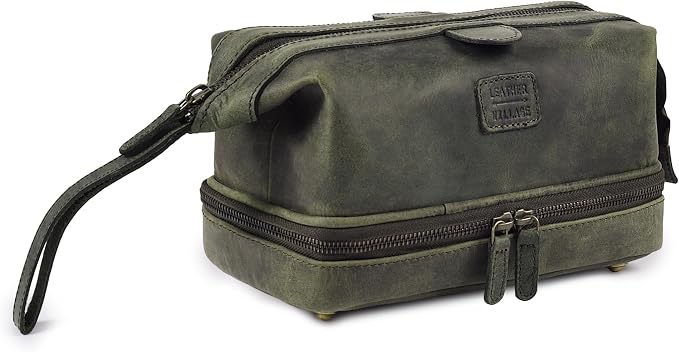 LEATHER VILLAGE Genuine Leather Dopp Kit – Large Travel Toiletry Bag by LeatherVillage