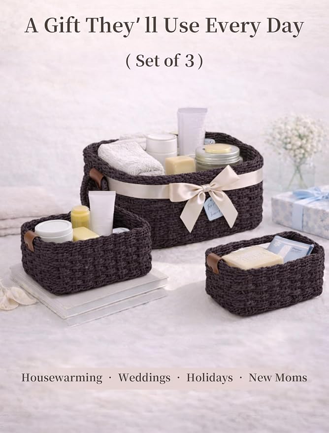 Storage Basket, Recycled Paper Rope Basket Organizer, Mini wicker Basket - Image 7