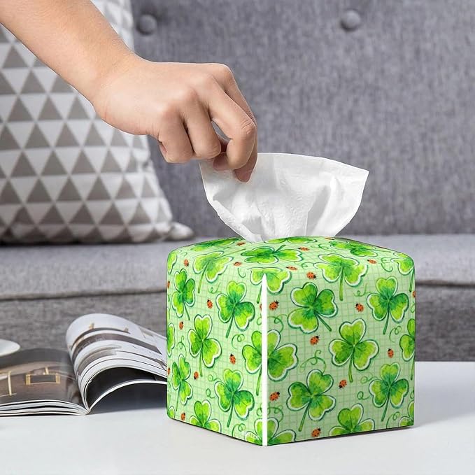 Lucky Clover Tissue Box Cover St. Patrick's Day Leather Tissue Box Holder - Image 7