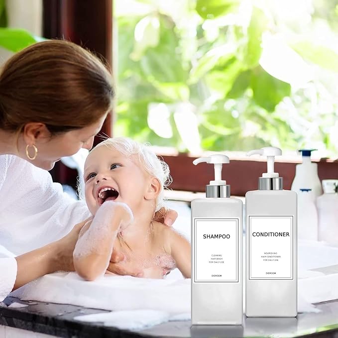 Modern Silver Shampoo and Conditioner Dispenser Refillable Pump Bottle Set - Image 6