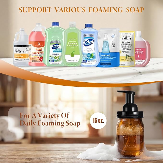 Amolliar Plastic Mason Jar Foaming Soap Dispenser Pump Lid, 16oz Foam Soap - Image 5